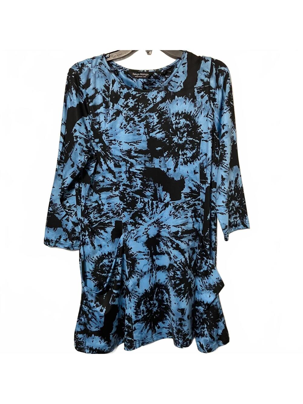 Tango Mango Blue Black Y2K Tie-Dye Whimsigoth Long Sleeve Edgy Dress Medium